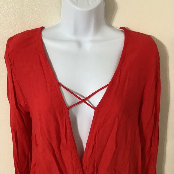 Lucy Love Red Bohemian Hippie Festival Sexy Renaissance Faire Peasant Blouse S - Picture 2 of 9